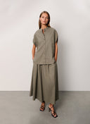 Blouse | Cotton Lyocell Stretch | Tomiko Washed | Smockey Olive - shop_name