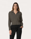Bluse | Recycled Regular-Travelqualität | Yukako | Olive Night